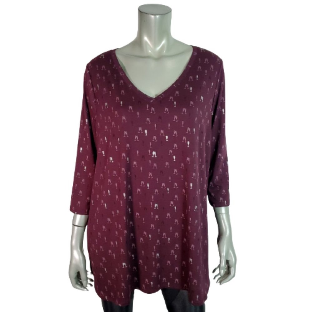 Lane Bryant Top Plus Size 14/16 Champaign Print Stretch 3/4 Sleeve Purple